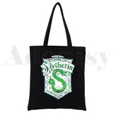 Slytherin Reusable Shopping Bag Canvas Tote Eco Bag Cartoon Shopper