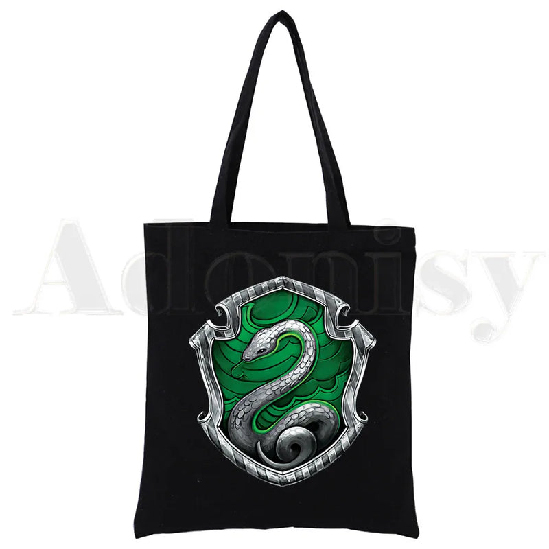 Slytherin Reusable Shopping Bag Canvas Tote Eco Bag Cartoon Shopper