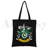 Slytherin Reusable Shopping Bag Canvas Tote Eco Bag Cartoon Shopper