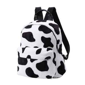 Small Animal Cow Pattern School Bags Soft Plush Winter Fluffy Shoulder Bags