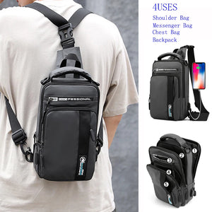 Men's Small Backpack Chest Pack with USB Charging Port