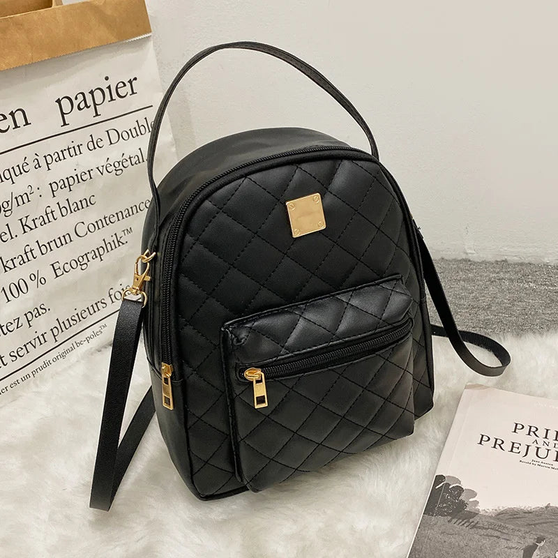 Small Backpack Women Shoulder Bags Diamond Grids PU Leather Bag Summer Mochilas