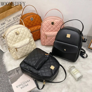 Small Backpack Women Shoulder Bags Diamond Grids PU Leather Bag Summer Mochilas