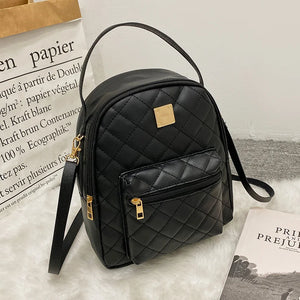 Small Women's Backpack Diamond Grids PU Leather Bag