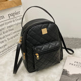 Small Women's Backpack Diamond Grids PU Leather Bag