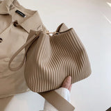 Summer Fold Texture Messenger Bag Large Capacity Bucket Bag