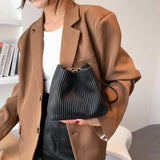 Summer Fold Texture Messenger Bag Large Capacity Bucket Bag
