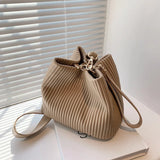 Summer Fold Texture Messenger Bag Large Capacity Bucket Bag