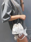 Embroidered Bucket Bag Chain Small Crossbody Bag