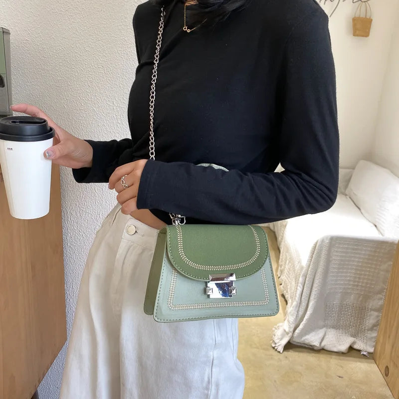 Small Square Bag Women Contrast Portable Single Shoulder Diagonal