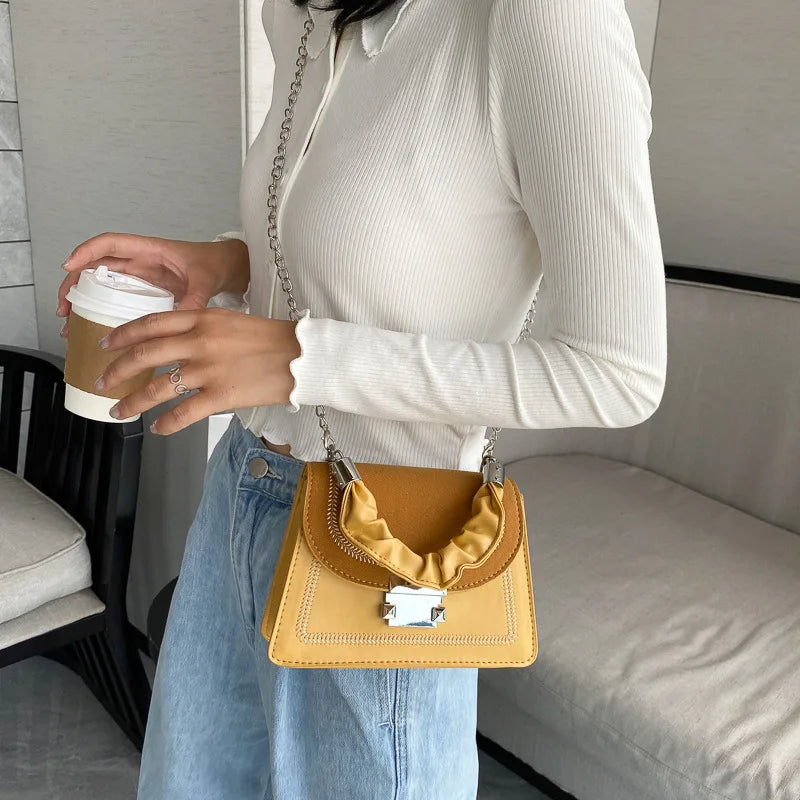 Small Square Bag Women Contrast Portable Single Shoulder Diagonal