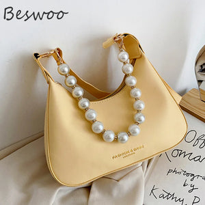 Summer Shoulder Bag Pearls Mini Tote Bags for Women Casual Handbags