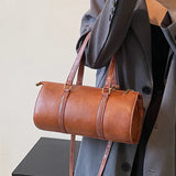 Barrel Shaped PU Leather Women Handbag Shoulder Crossbody Bag