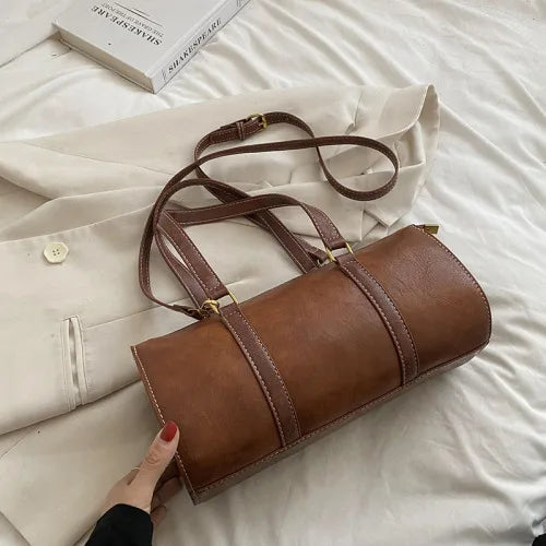 Barrel Shaped PU Leather Women Handbag Shoulder Crossbody Bag
