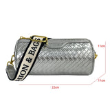 Small Barrel Shoulder Bag Silver Round Handbag Purse Crossbody Travel Bag