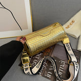 Small Barrel Shoulder Bag Silver Round Handbag Purse Crossbody Travel Bag