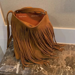 Bohemian Fringe Tassel Bag Vintage PU Leather Purse Women's Crossbody Messenger