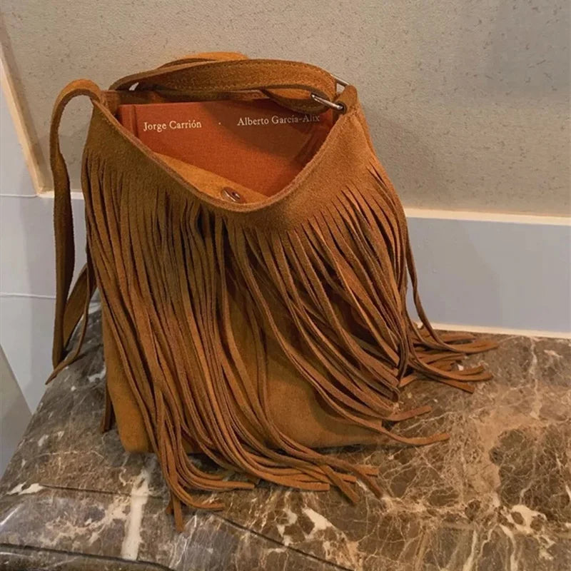 Bohemian Fringe Tassel Bag Vintage PU Leather Purse Women's Crossbody Messenger