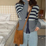 Bohemian Fringe Tassel Bag Vintage PU Leather Purse Women's Crossbody Messenger