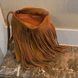 Bohemian Fringe Tassel Bag Vintage PU Leather Purse Women's Crossbody Messenger