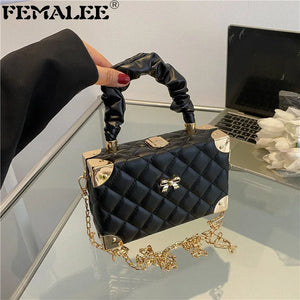 Plaid Crossbody Bag Ruffled Top Handle Chain Shoulder Party Purse