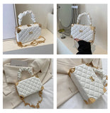 Plaid Crossbody Bag Ruffled Top Handle Chain Shoulder Party Purse