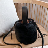 Winter Faux Fur Bucket Bag Large Capacity Soft Plush Handbag