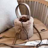 Winter Faux Fur Bucket Bag Large Capacity Soft Plush Handbag