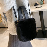 Winter Faux Fur Bucket Bag Large Capacity Soft Plush Handbag