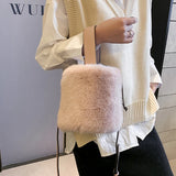 Winter Faux Fur Bucket Bag Large Capacity Soft Plush Handbag