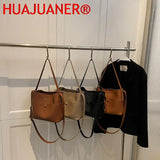 Vintage Leather Bucket Bag Women's Crossbody Purse