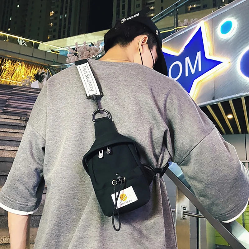 Canvas Chest Pack for Men Women Crossbody Bags Hip Hop Streetwear