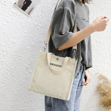 Canvas Messenger Bag Women Letter Print Shoulder Crossbody Student Tote Handbag