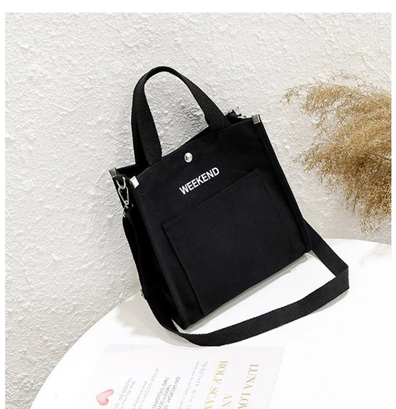 Canvas Messenger Bag Women Letter Print Shoulder Crossbody Student Tote Handbag