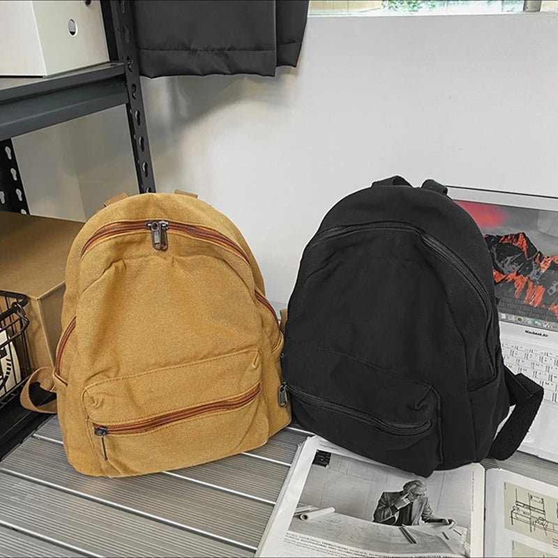 Vintage Canvas Backpack Unisex Women Men Bags Teen Girls Mini Rucksack