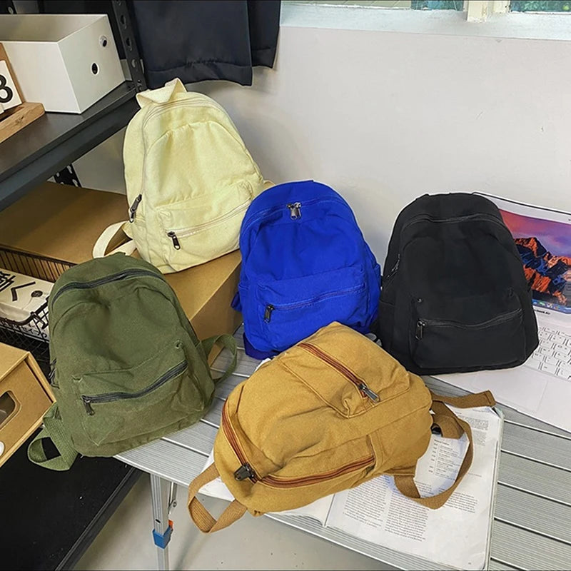 Vintage Canvas Backpack Unisex Men Women Teen Solid Mini Rucksack