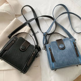 Retro Bucket Bag Wide Strap Shoulder Bag