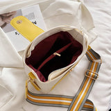 Contrast Bucket Bag Women PU Leather Crossbody Handbag Wide Shoulder Strap