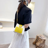 Contrast Bucket Bag Women PU Leather Crossbody Handbag Wide Shoulder Strap