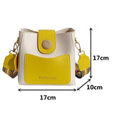 Contrast Bucket Bag Women PU Leather Crossbody Handbag Wide Shoulder Strap