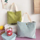 Corduroy Lunch Bag for Women Eco Canvas Portable Tote Bags Mini