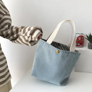 Corduroy Lunch Bag for Women Eco Canvas Portable Tote Bags Mini