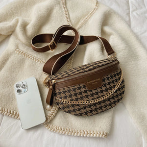 Canvas Crossbody Bag Women Winter Fanny Pack Chain Belt Phone Purse