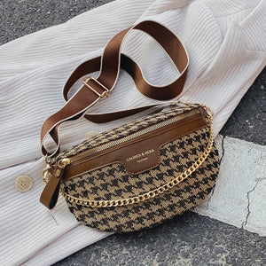 Canvas Crossbody Bag Women Winter Fanny Pack Chain Belt Phone Purse