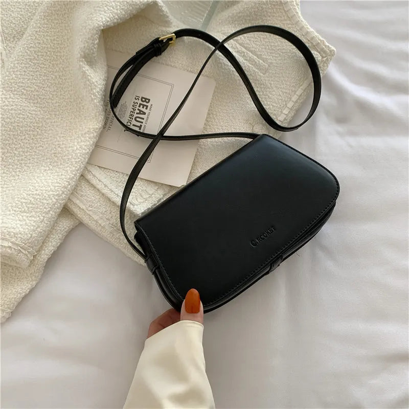 Brown Leather Crossbody Bag for Women Solid Saddle Shoulder Handbag