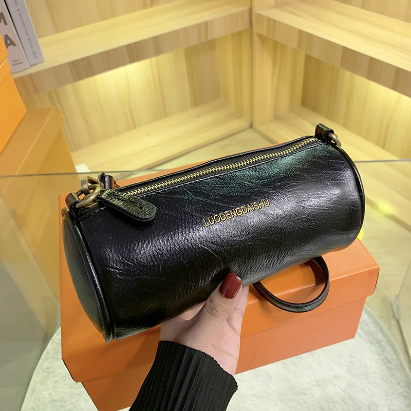 Small Crossbody Bags for Women Handbags 2 Straps Barrel Purse PU Leather