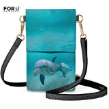 Dolphin Print Crossbody Bag for Women Leather Purse Touch Screen Phone Pouch