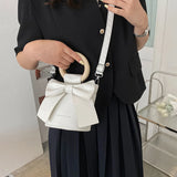 Sweet Bowtie Crossbody Bag Wooden Handle Round Shoulder Handbag
