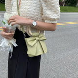 Sweet Bowtie Crossbody Bag Wooden Handle Round Shoulder Handbag