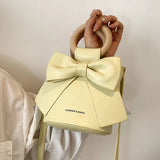 Sweet Bowtie Crossbody Bag Wooden Handle Round Shoulder Handbag
